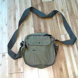 Brown Taupe Canvas Crossbody Bag multi pocket bag